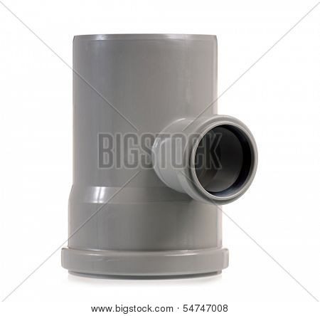 New grey drain pipe, isolated on white background