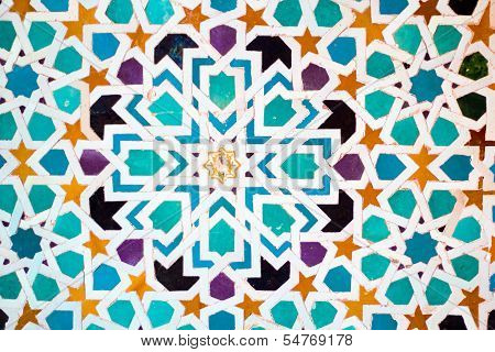 Detail of a wall in the Nasrid Palace,Alhambra,Granada,Spain.