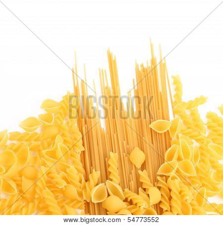 Yellow Italian pasta in different forms