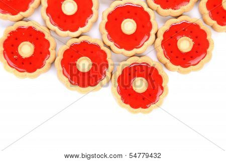 Lot of strawberry biscuits.