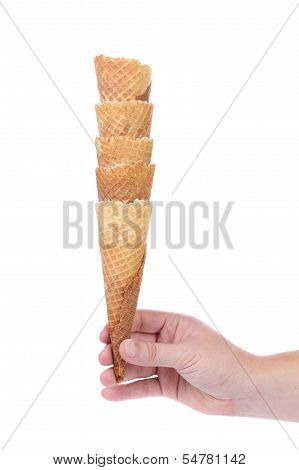 Hand hold stake of wafer cup for ice-cream.