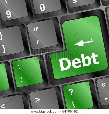 Debt on keyboard, business concept, keyboard button