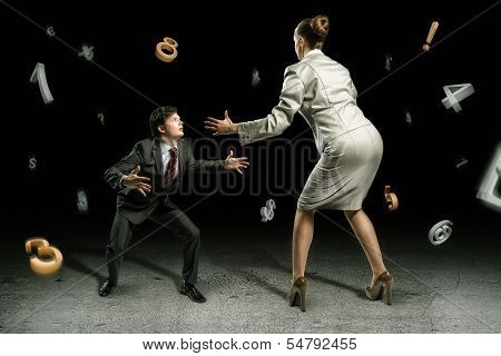 two businessmen fighting as sumoist