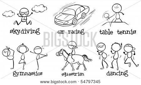 Illustration of the set of indoor and outdoor activities on a white background 