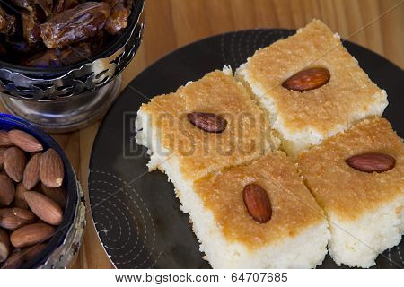 Basbousa with Almonds and Dates
