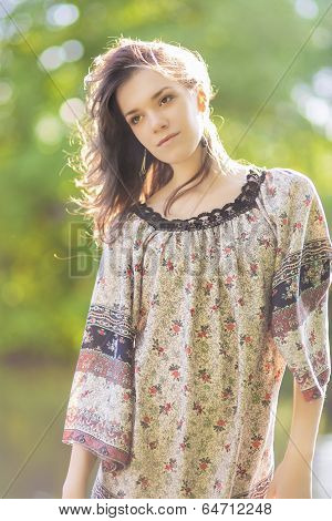 Portrait Of Deamy Romantic Girl Outdoors