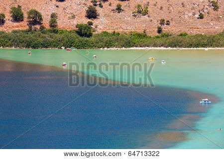 Beach In Village Kavros In Crete  Island, Greece. Magical Turquoise Waters, Lagoons. Travel Backgrou