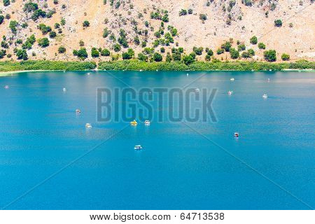 Freshwater Lake In Village Kavros In Crete  Island, Greece. Magical Turquoise Waters, Lagoons. Trave