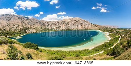 Freshwater Lake In Village Kavros In Crete  Island, Greece. Magical Turquoise Waters, Lagoons. Trave