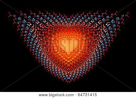 Symbolic diamond heart-shaped red heart that symbolizes love. Fractal art graphics.