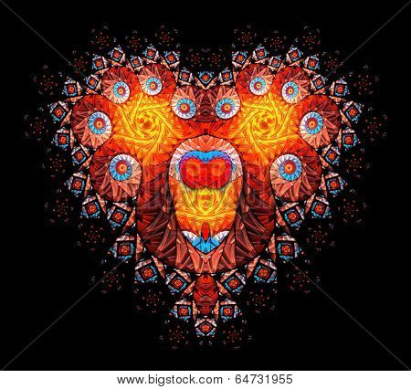Symbolic diamond heart-shaped red heart that symbolizes love. Fractal art graphics.