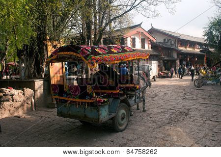 Carriage Service For Torists In Shuhe Ancient Town.