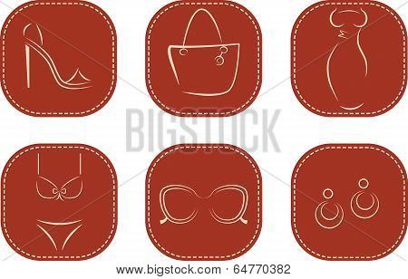 Set of icons with female fashion accessories