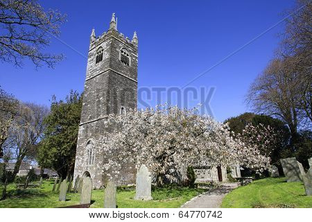 Spring Blossom and English Country Church