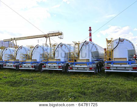 Many Cargo Tank Truck In A Parking Lot In Krasnogorsk, Russia