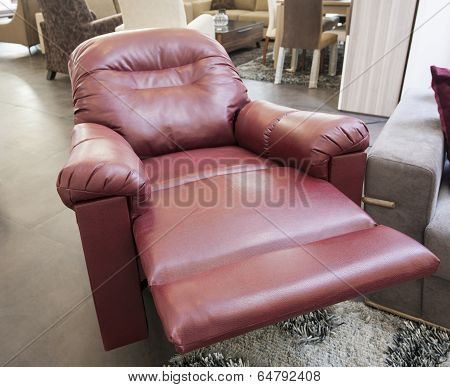 Red Leather Armchair In Show Room