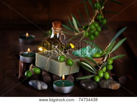 Spa And Wellness Setting With Olive Fruits