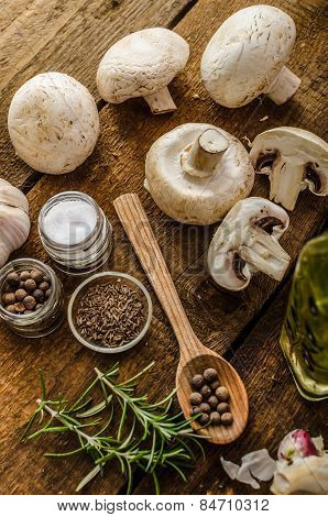 Bio Garlic, Spices And Wild Mushrooms From The Home Garden