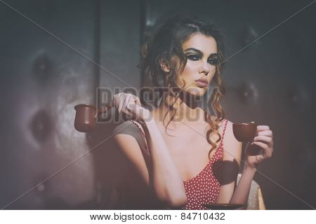 Portrait Of Glamour Girl With Coffee