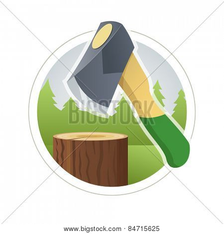 Ax chop wooden log . Vector illustration. Isolated on white background