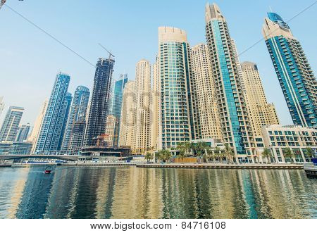Dubai - AUGUST 9, 2014: Dubai Marina district on August 9 in UAE, Dubai. Dubai Marina district is a popular residential and business area.