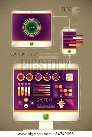Technology background with computer and gadgets. Vector illustration.