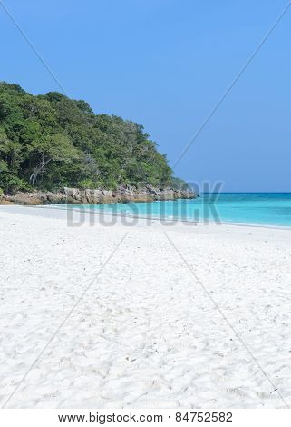 Idyllic White Sand Beach Of Andaman Sea In Thailand