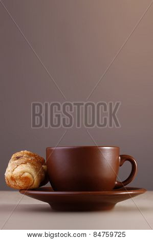 Coffee Cup With Croissant For Breakfast