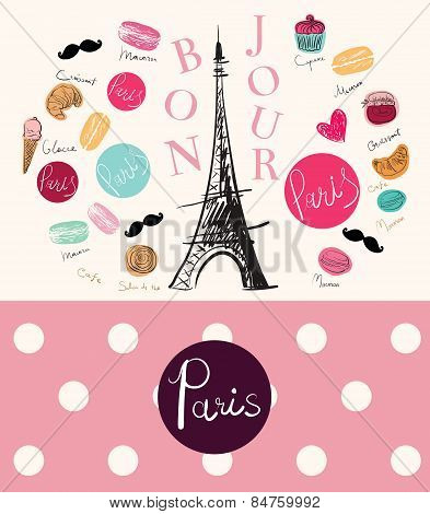 Vector Illustration With Eiffel Tower
