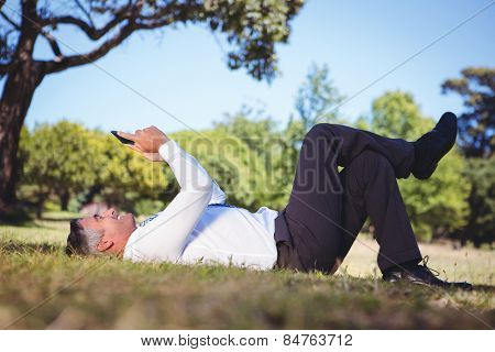 Businessman relaxing in the park on a sunny day