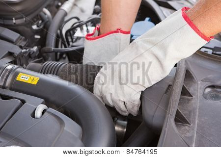Close up of engine in bonnet in a car