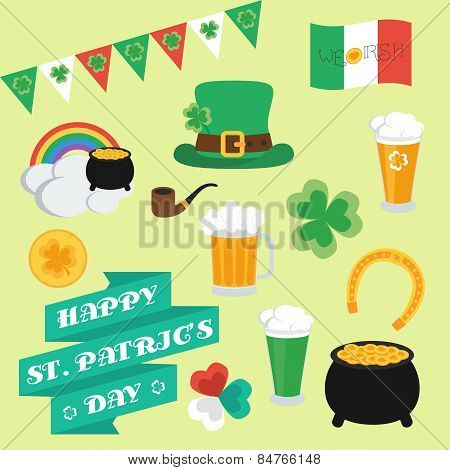 Flat Elements On St. Patrick's Day. Set. Banner. Vector