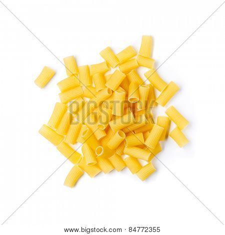 Italian pasta Rigatoni isolated on white background
