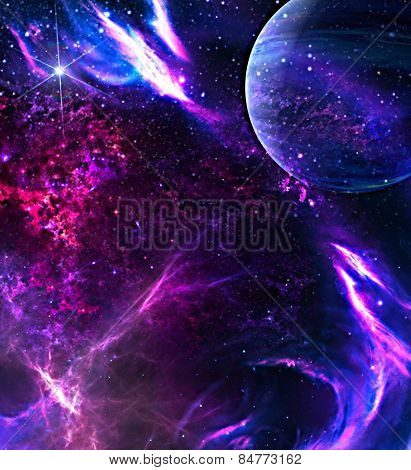 Galaxy background with planet