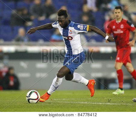 BARCELONA - JAN, 22: Felipe Caicedo of RCD Espanyol during spanish League match against Sevilla FC at the Estadi Cornella on January 22, 2015 in Barcelona, Spain