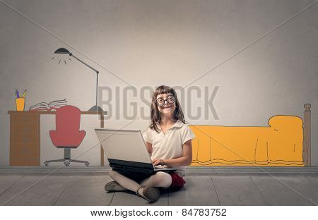 Young nerd girl in her room 