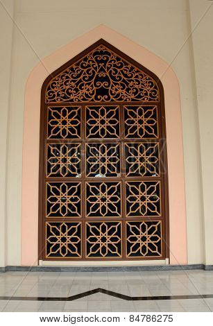 Door detail of Al Azim Mosque in Malacca, Malaysia