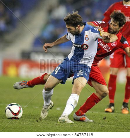 BARCELONA - JAN, 22: Victor Sanchez of RCD Espanyol during spanish League match against Sevilla FC at the Estadi Cornella on January 22, 2015 in Barcelona, Spain
