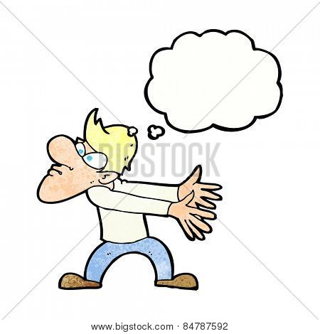 cartoon annoyed man gesturing with thought bubble