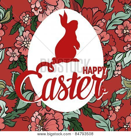 Happy Easter ornate lettering greeting card with floral background