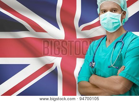 Surgeon With Flag On Background Series - United Kingdom