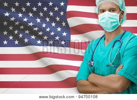 Surgeon With Flag On Background Series - United States