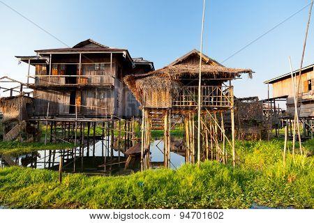 Floating Village Houses In Inle Lake, Myanmar