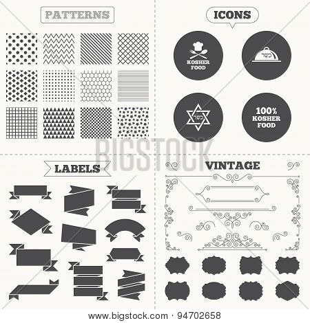 Kosher food product icons. Natural meal symbol.