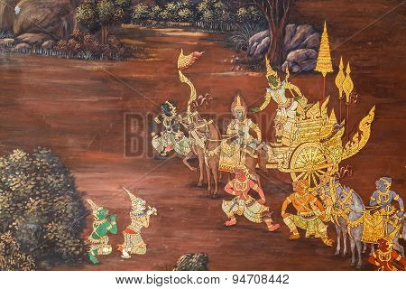 Mural Paintings at Wat Phra Kaew in Bangkok, Thailand