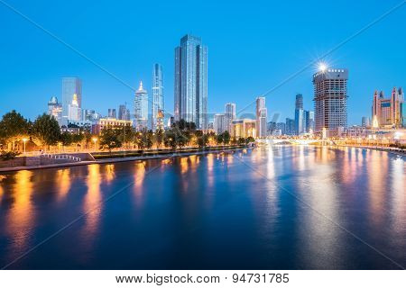 Night View Of Tianjin Haihe River
