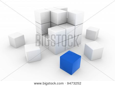 3D vit blå kub