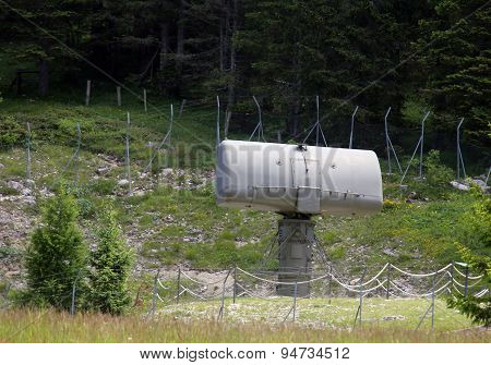 Green Military Radar Into A Secret Base Hidden In The Forest Of Conifers