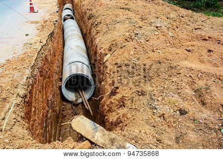 Concrete Pipeline Construction Site