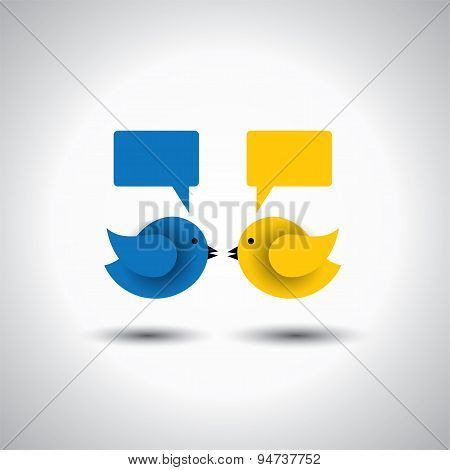 Vector Icon Of Two Little Birds Communicating With Each Other